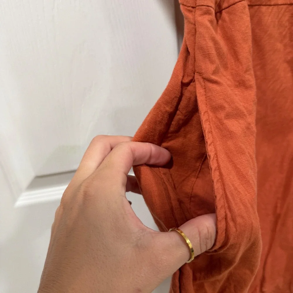 Abercrombie & Fitch Burnt Orange Tie Strap Smocked Mini Dress‎ with Pockets S